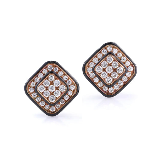Vintage 18 Carat Gold Black Enamel And Diamond Clip-On Earrings