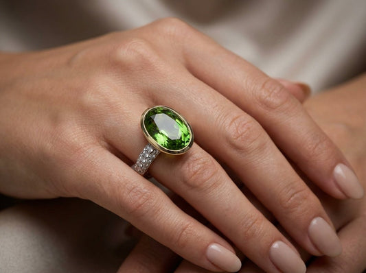 Vintage 18 Carat Gold Green Tourmaline And Diamond Ring