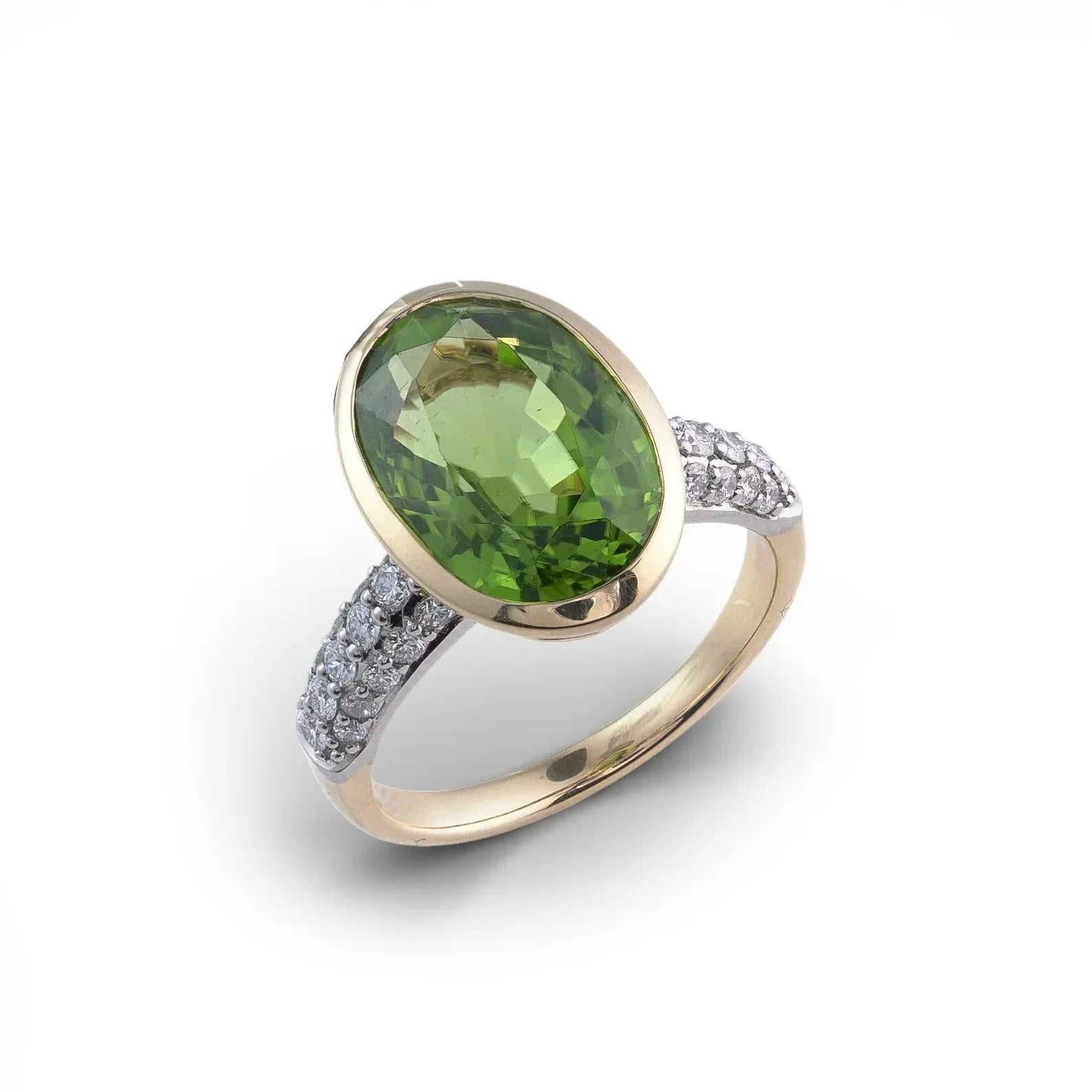 Vintage 18 Carat Gold Green Tourmaline And Diamond Ring
