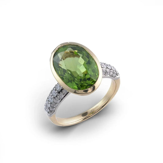 Vintage 18 Carat Gold Green Tourmaline And Diamond Ring