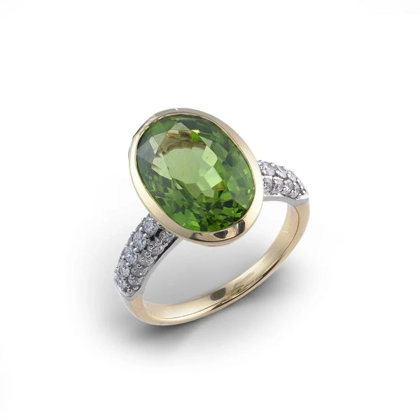 Vintage 18 Carat Gold Green Tourmaline And Diamond Ring