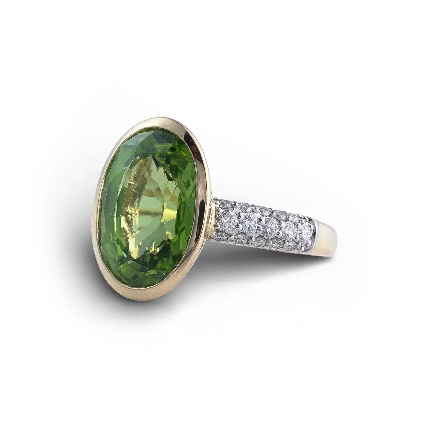 Vintage 18 Carat Gold Green Tourmaline And Diamond Ring