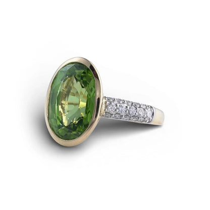 Vintage 18 Carat Gold Green Tourmaline And Diamond Ring