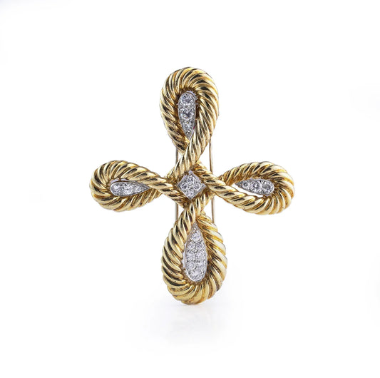 Van Cleef & Arpels Diamond Rope-Work Cross Brooch (c. 1980's)