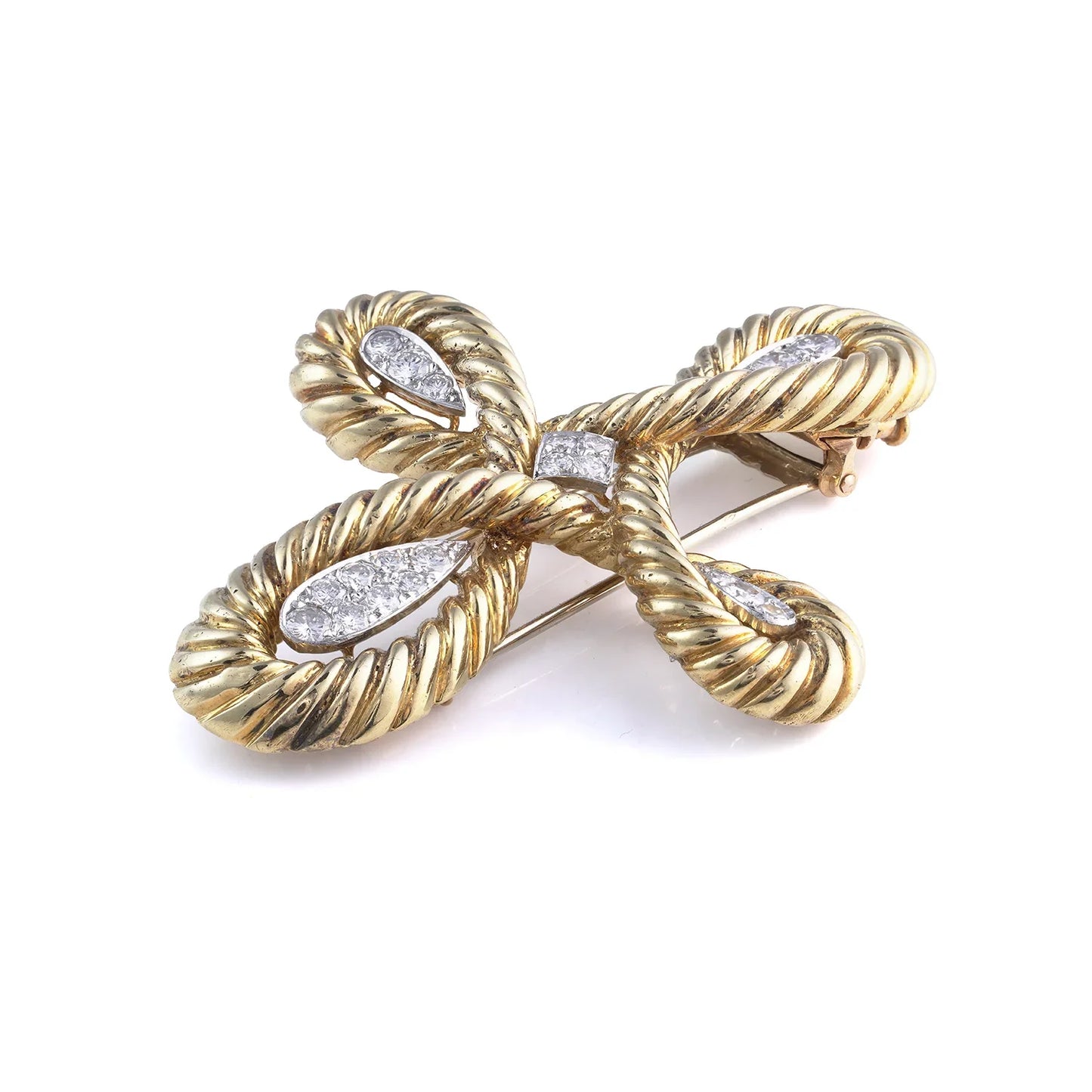 Van Cleef & Arpels Diamond Rope-Work Cross Brooch (c. 1980's)