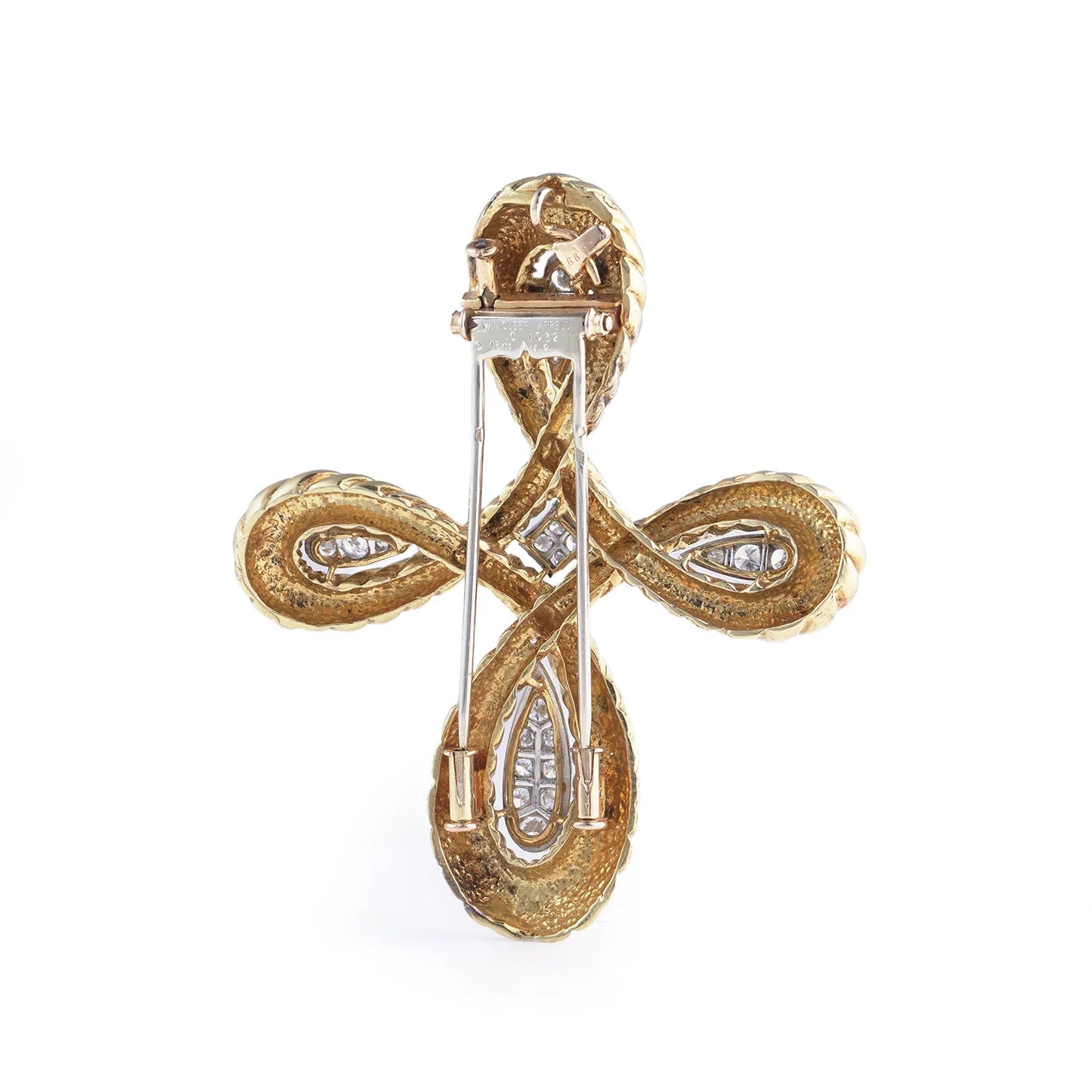 Van Cleef & Arpels Diamond Rope-Work Cross Brooch (c. 1980's)