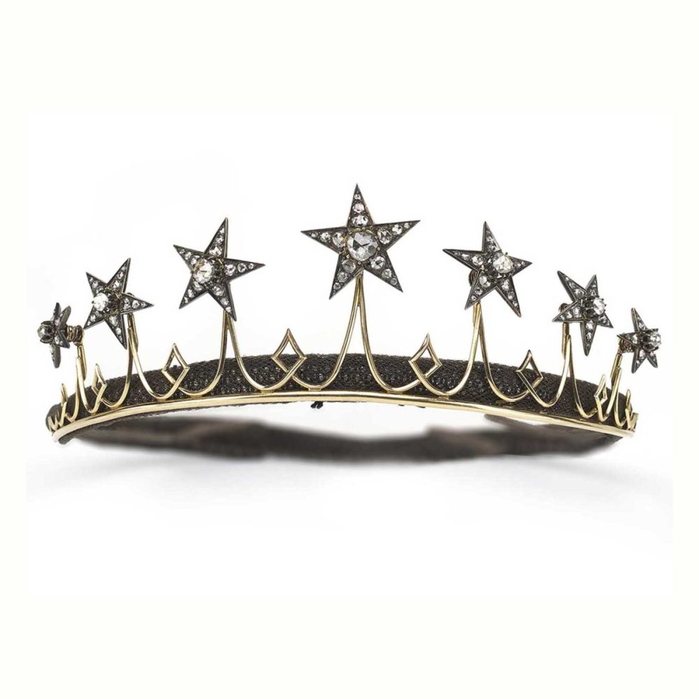 Antique Victorian Diamond Silver Gold Star Tiara