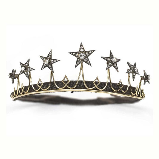 Antique Victorian Diamond Silver Gold Star Tiara