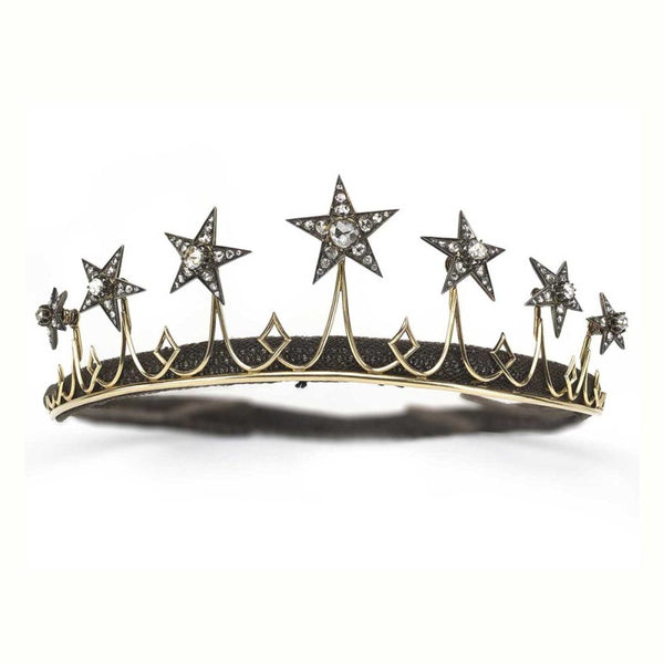 Antique Victorian Diamond Silver Gold Star Tiara
