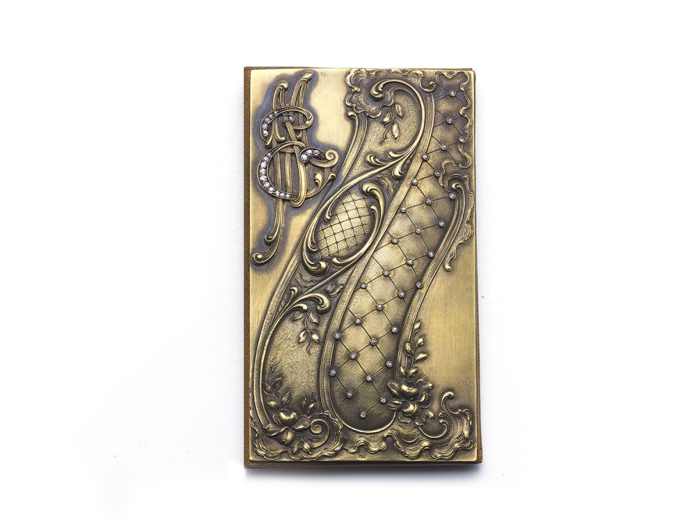 Antique Art Nouveau Diamond Gold Leather Card Wallet
