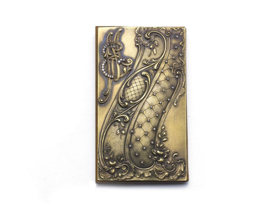 Antique Art Nouveau Diamond Gold Leather Card Wallet