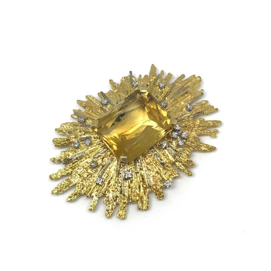1970's Vintage Gold and Citrine Abstract Brooch