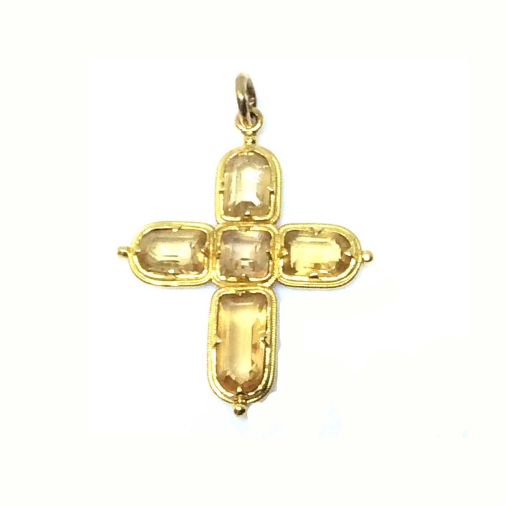 Antique Topaz & Gold Cross Pendant