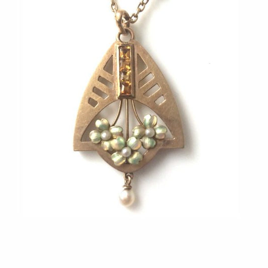 Antique Art Nouveau Yellow Topaz  Pendant Necklace