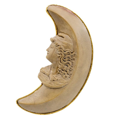 Man in the Moon' Antique Lava Rock Brooch