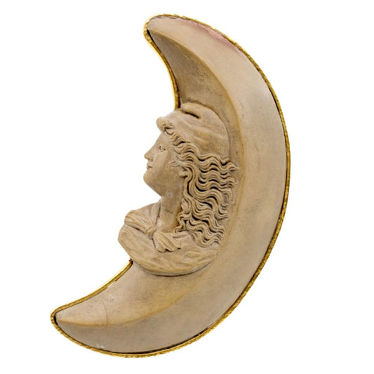 Man in the Moon' Antique Lava Rock Brooch