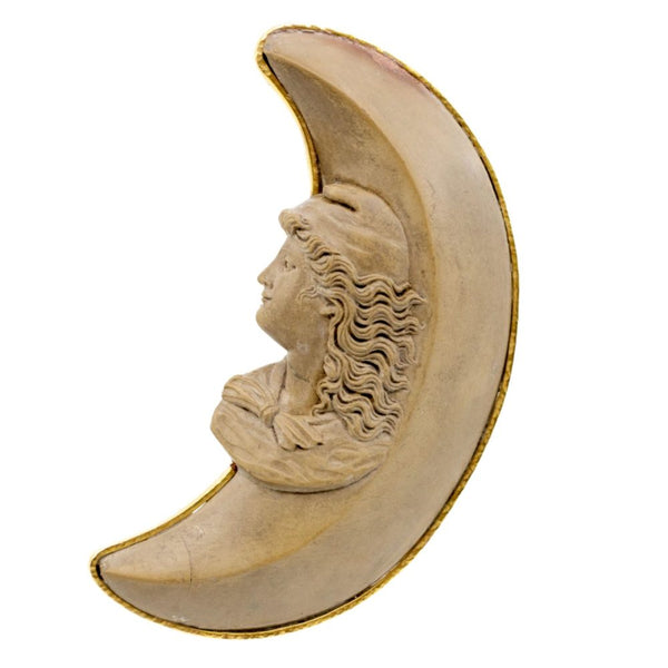 Man in the Moon' Antique Lava Rock Brooch