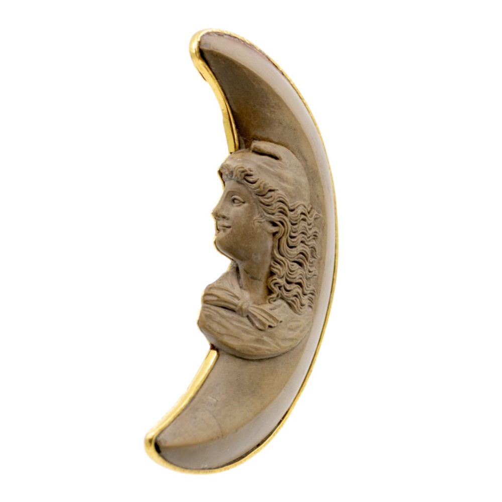 Man in the Moon' Antique Lava Rock Brooch