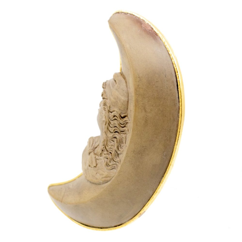 Man in the Moon' Antique Lava Rock Brooch