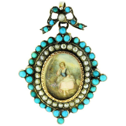 Victorian French Turquoise and Pearl Brooch, 18ct Gold, Circa 1890