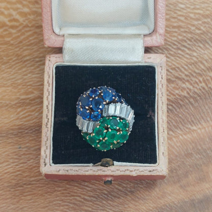 Mauboussin Sapphire Emerald and Diamond Cocktail Ring