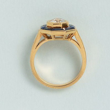 Mellario Diamond and Sapphire Octagonal Cluster Target Engagement Ring