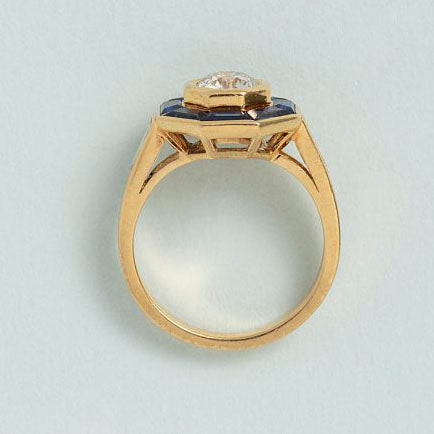 Mellario Diamond and Sapphire Octagonal Cluster Target Engagement Ring