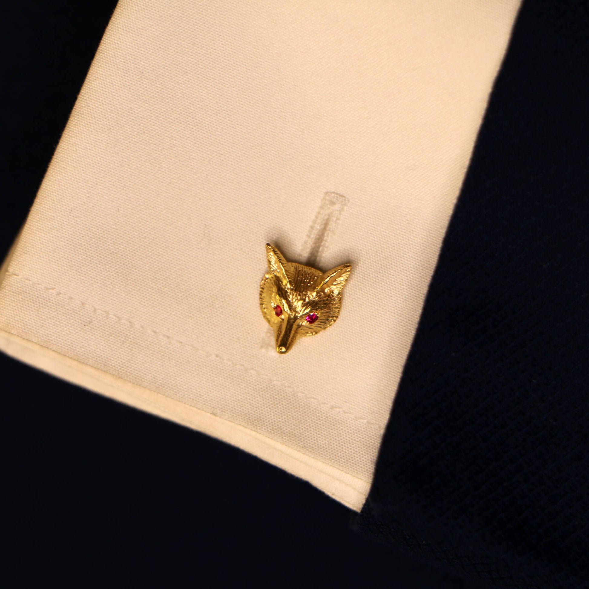 9 Carat Yellow Gold Fox Head Cufflinks with Ruby Eyes