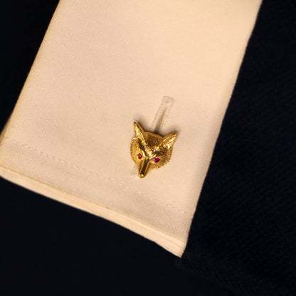 9 Carat Yellow Gold Fox Head Cufflinks with Ruby Eyes