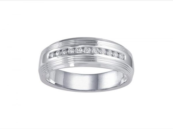 Men's Diamond Set Wedding Band Ring, 0.23cts, 18ct White Gold