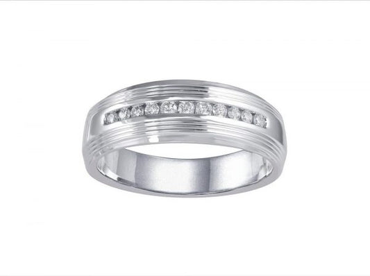 Men's Diamond Set Wedding Band Ring, 0.23cts, 18ct White Gold