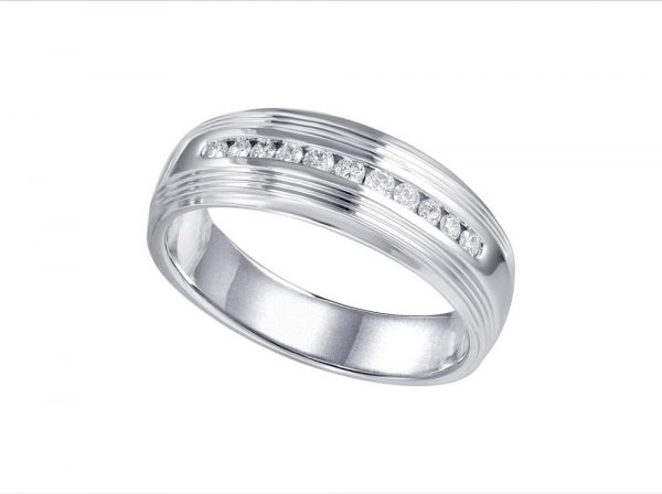 Men's Diamond Set Wedding Band Ring, 0.23cts, 18ct White Gold
