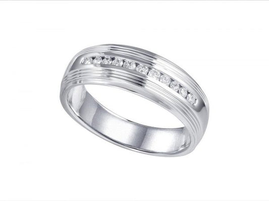 Men's Diamond Set Wedding Band Ring, 0.23cts, 18ct White Gold