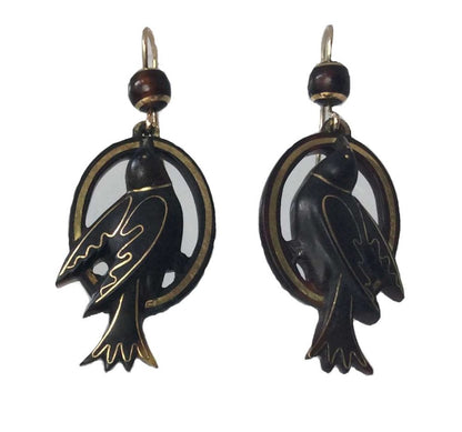 Rare Antique Victorian Tortoiseshell Gold Inlay Pique Earrings