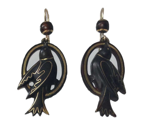 Rare Antique Victorian Tortoiseshell Gold Inlay Pique Earrings