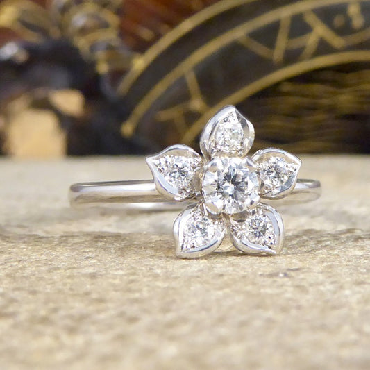 Modern 0.31ct Diamond Set Flower Ring
