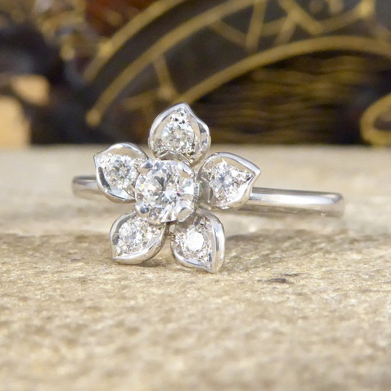 Modern 0.31ct Diamond Set Flower Ring