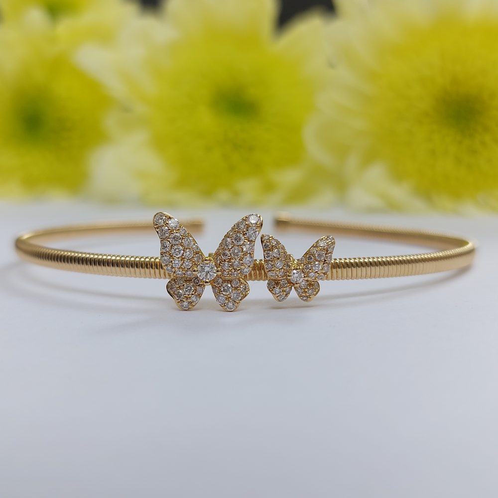 Modern 0.44ct Diamond Set Butterfly Bangle Bracelet