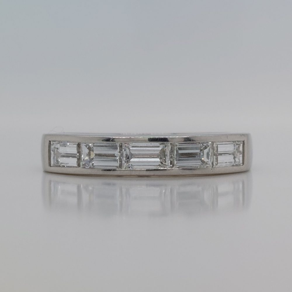 Modern Five Stone Baguette Cut Platinum Eternity Ring, 0.98ct