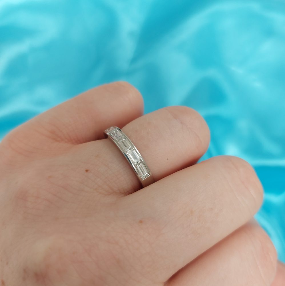 Modern Five Stone Baguette Cut Platinum Eternity Ring, 0.98ct