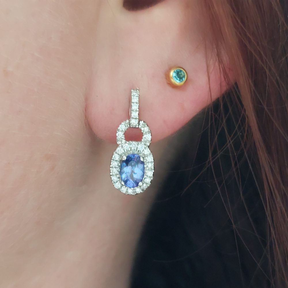 Modern 1.10ct Sapphire and Diamond Set Link Earrings