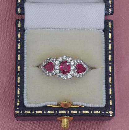 Modern 1.12ct Ruby and Diamond Triple Cluster Ring