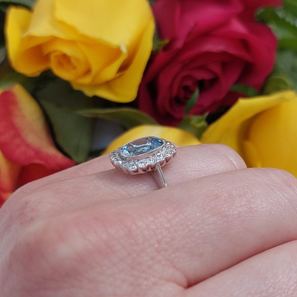 Modern 1.69ct Cushion Aquamarine and Diamond Ring