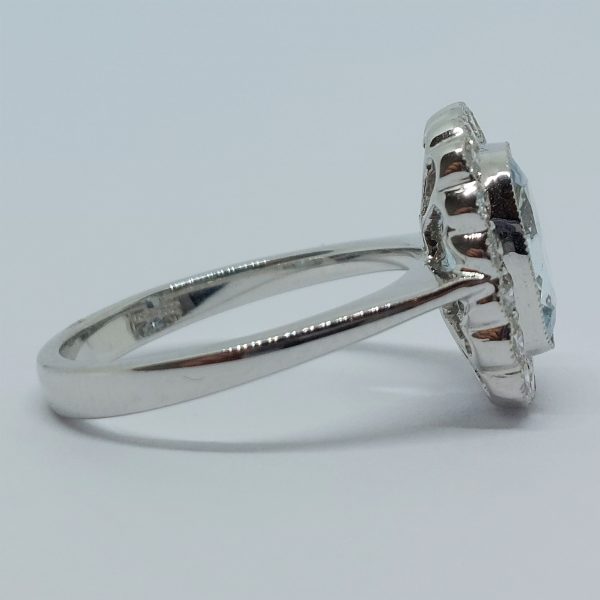 Modern 1.69ct Cushion Aquamarine and Diamond Ring