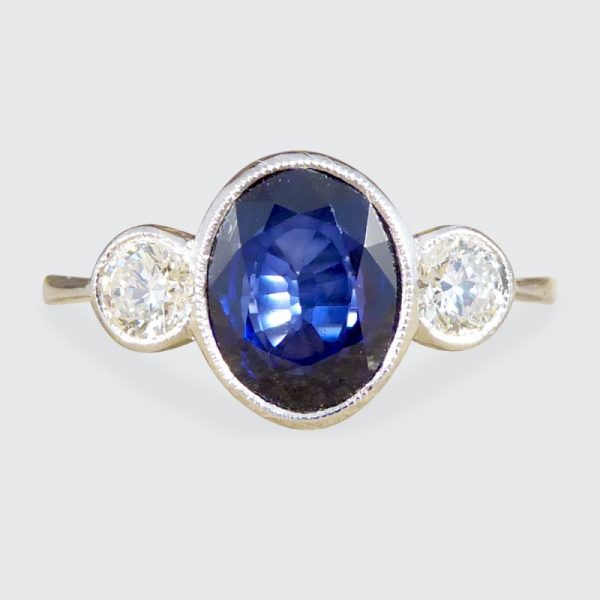 Modern 1.92ct Sapphire and Diamond Three Stone Ring