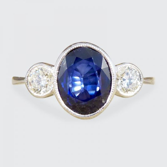 Modern 1.92ct Sapphire and Diamond Three Stone Ring