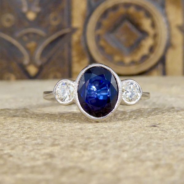 Modern 1.92ct Sapphire and Diamond Three Stone Ring