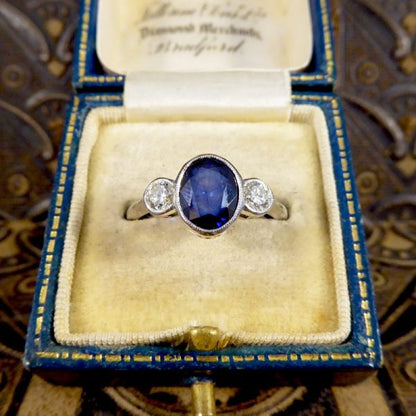 Modern 1.92ct Sapphire and Diamond Three Stone Ring