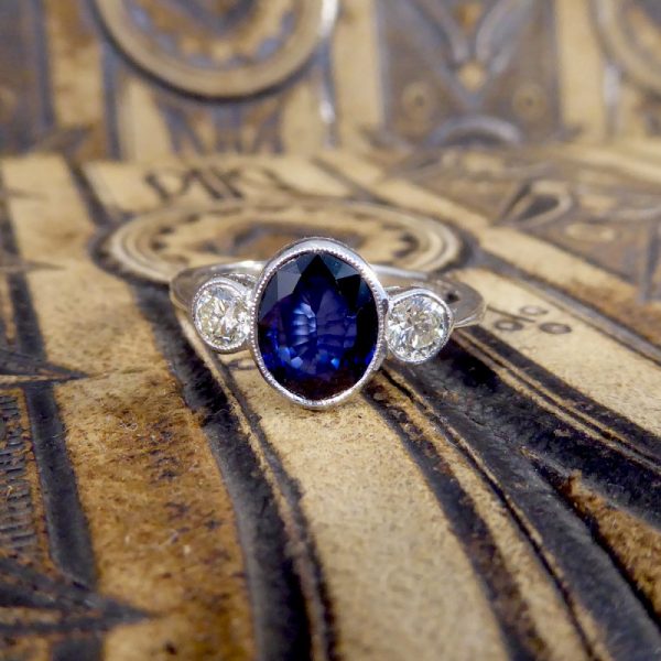 Modern 1.92ct Sapphire and Diamond Three Stone Ring