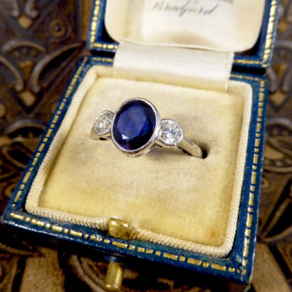 Modern 1.92ct Sapphire and Diamond Three Stone Ring